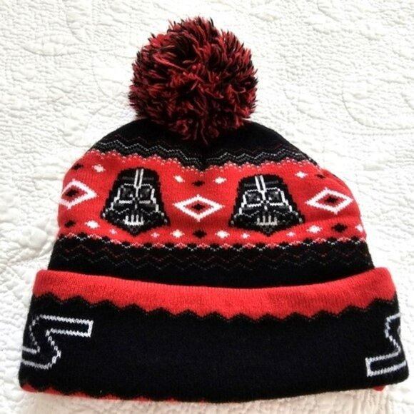 Star Wars Darth Vader Kids Childs Beanie Red Black White Knit Stretch Disney - Picture 11 of 12